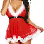 RSLOVE Lingerie Sexy da Donna Babydoll di Natale Camicie di Pizzo Abbigliamento da Notte Natalizio Rosso