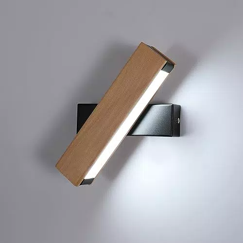 Seamoon Applique da Parete LED Interno, 5W 562LM Lampada da Parete Moderna Legno 360° Girevole per Camera da Letto