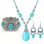 Set di Gioielli Boho Turchese Jewelry Set Boho Vintage Pendente Orecchini Bracciale Collana Western Boho Jewelry Set Stile Etnico Donna