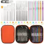 Set Uncinetto 54 Pezzi Uncinetti in Metallo Colorato Uncinetti Piccoli con Segnapunti Ago da Cucito con Cruna Grande con Borsa per il Trasporto per Principianti e Amanti dell'Uncinetto
