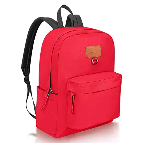 SIMTOP Zaino Scuola Donna, Zaino Travelite Impermeabile per Ragazze Adolescenti Zaino Tinta Unita Zaino Causale per Ragazzi Universitari Uomini Lavoro Zainetto in Poliestere Leggero（Rosso）