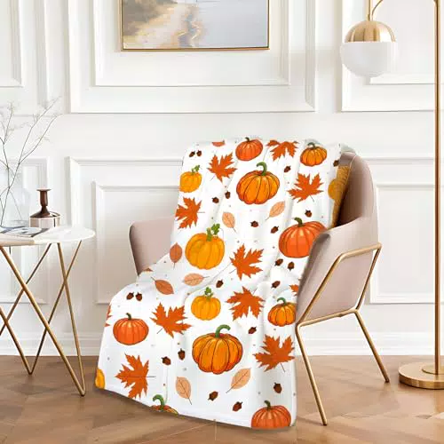 Sniperoal Coperta morbida in flanella con decorazione zucca, 130x150 cm