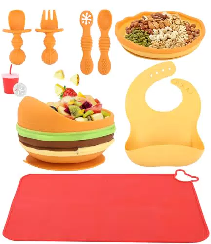 SOBEAU Set di 10 utensili per bambini in silicone, piatti per bambini con ventosa