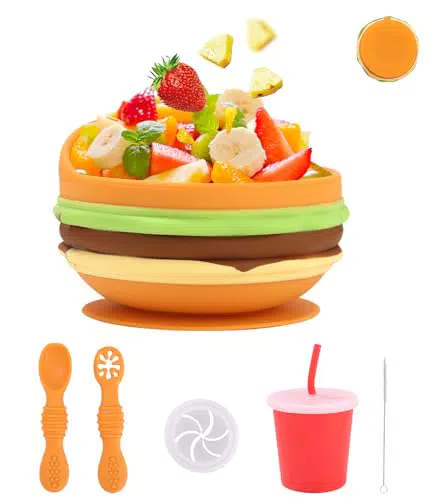 SOBEAU Set di 5 utensili per bambini in silicone, piatti per bambini con ventosa