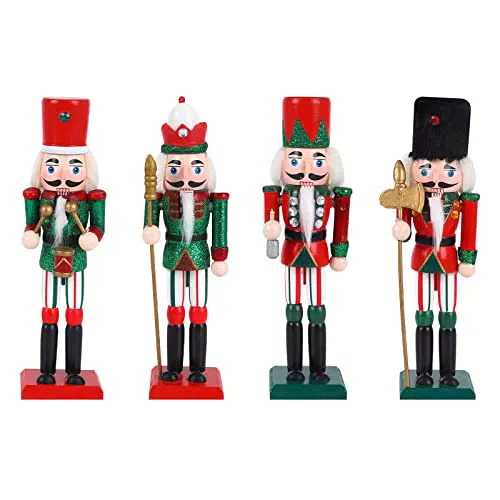 Soldato di Natale in legno schiaccianoci, 4Pezzi 18cm Decorazioni Natalizie Tradizionali Classiche Schiaccianoci a forma di soldato