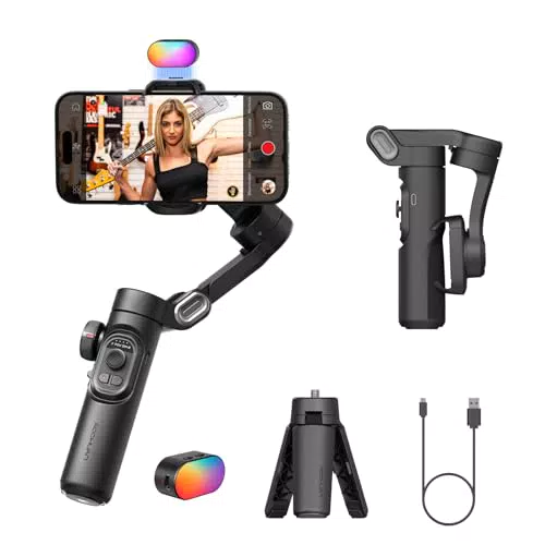 Stabilizzatore Gimbal Smartphone iPhone Video: Pieghevole 3-Axis palmare portatile Android Gimbal TikTok YouTube Vlog Registrazione AOCHUAN Smart XE Kit