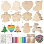TAVADA 100 Pcs Ornamenti Natalizi in Legno, Ciondoli In Legno Per Albero Di Natale con Spago e campanelli per Decorazioni Albero di Natale Legno Appendere e Forniture Natalizie Fai-da-Te