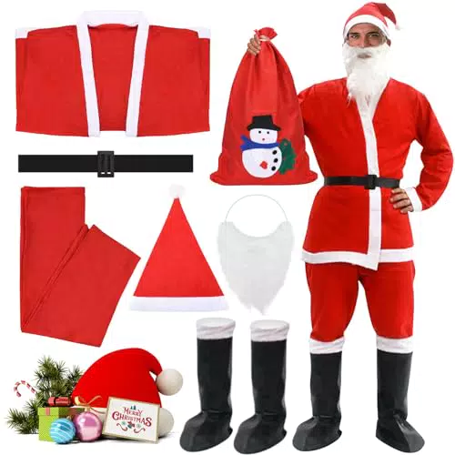 TAVADA 7 Pezzi Costume Babbo Natale, Costume da Babbo Natale per Natale