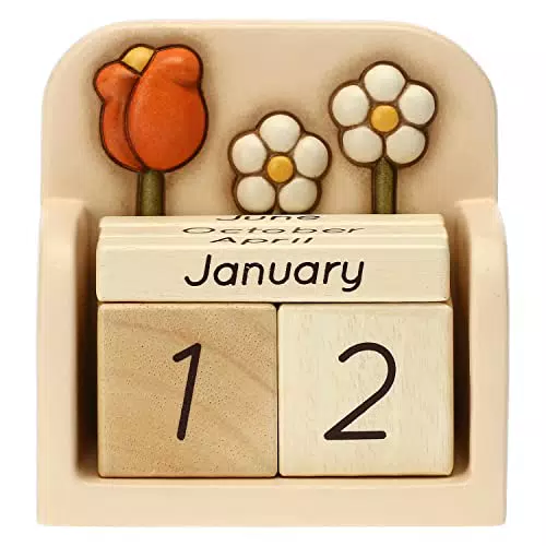 THUN, Calendario Perpetuo Da Tavolo in Ceramica Decorata a Mano con Iconica Decorazione Floreale Thun