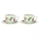 THUN - Set Tazzine caffè da 2, con Decorazione di Farfalle e Manico a Forma di Fiore - Accessori Cucina - Linea Farfalle in Festa - Porcellana - Piattino 12