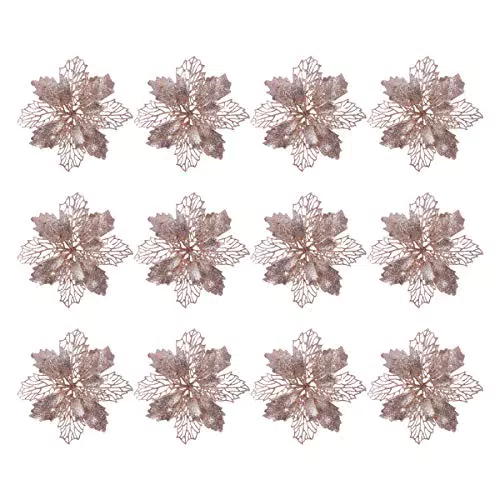 TOYANDONA 12pcs Glitter Stella di Natale Fiori Artificiali Albero di Natale Ornamenti Floreali Decorazioni Ciondolo Albero di Natale Corona di Natale riempimento