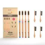 TRIGAL Spazzolino Bamboo Setole Morbide - Spazzolini Da Denti Legno Di Bambu Testine Intercambiabili