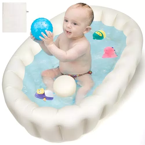 Vaschetta Bagnetto Neonato Pieghevole Gonfiabile, Vasca da Bagno Gonfiabile per Bambini Antiscivolo