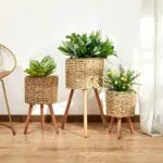 Vaso Portavaso Grande Fioriera Interni Set Vaso Per Piante Vimini Intrecciato Fiori Legno Pellicola