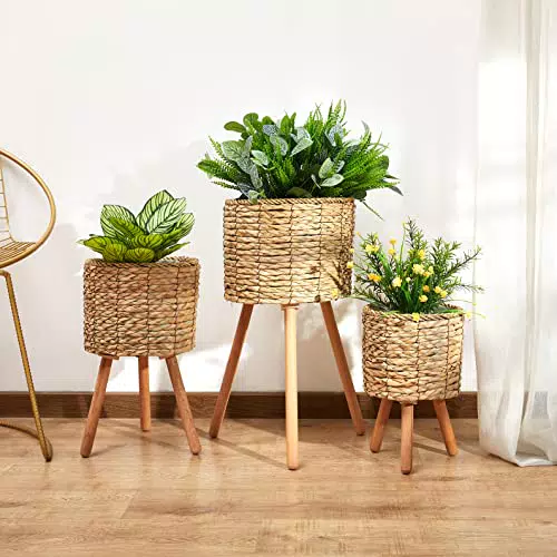 Vaso Portavaso Grande Fioriera Interni Set Vaso Per Piante Vimini Intrecciato Fiori Legno Pellicola