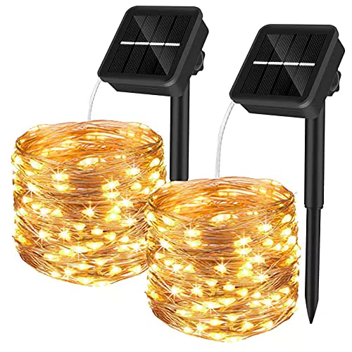 Yizhet Catena Luminosa Solari Esterno, 2 Pezzi 10m Lucine Solari Esterno 200 LED Luci Stringa Solari Esterno con 8 Modalità Impermeabile IP65 per Giardino Patio Balcone Cortile Natale