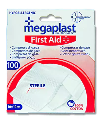 100pz compresse di garza sterile mis. 10x10 cm, idrofila di puro cotone 100% per la medicazione
