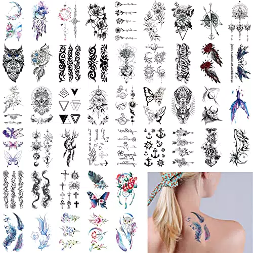 46 Fogli Tatuaggi Temporanei Piccoli, Donna, Finti, Realistici