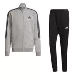 adidas M 3s Ft Tt Ts Tuta da ginnastica, Top:medium Grey Heather/Black Bottom:black/White