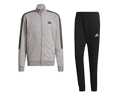 adidas M 3s Ft Tt Ts Tuta da ginnastica, Top:medium Grey Heather/Black Bottom:black/White