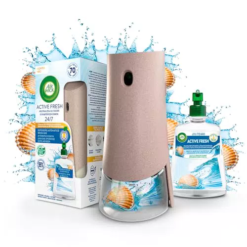 Air Wick Active Fresh Deodorante per Ambienti, Confezione con 1 Diffusore + 1 Ricarica alla Fragranza Brezza Marina e Magnolia