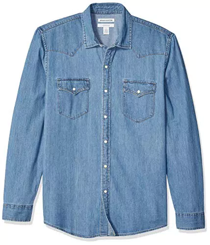 Amazon Essentials Camicia in Denim a Maniche Lunghe Slim Uomo