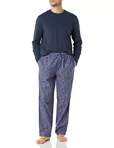 Amazon Essentials Set Pigiama in Flanella Uomo, Blu Marino Scoiattolo