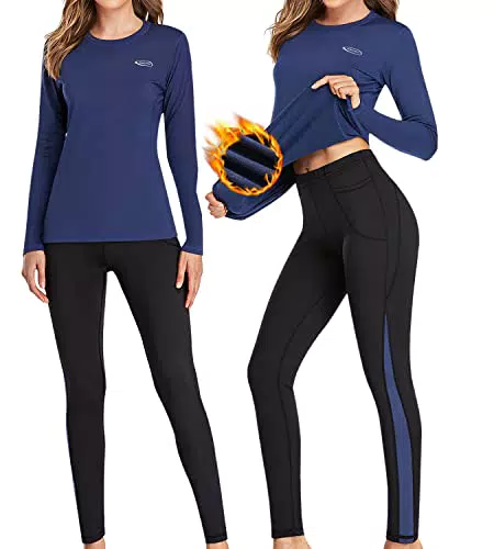AMGUTEN Biancheria Intima Termica Donna Biancheria Funzionale Donna con Funzione Quick Dry Sportiva Set di Biancheria Intima Base Layer Traspirante Riscaldante Ideale per attività all'Aperto Blu