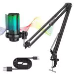 Anykuu Microfono a Condensatore RGB Kit Microfono USB Plug & Play 192kHz/24-Bit Microfono Cardioide con Filtro Anti-Pop e Supporto Antiurto per PC Gaming Mac YouTube Registrazione Podcast