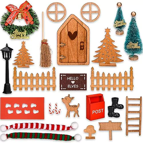 AOKITO Porta Elfo Natale Kit, Porticina Elfo Natale Legno Accessori