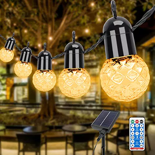 Aourow LED Catena Luminosa Solare Esterno, 15, 5m 25 Lampadine Lampada Deco IP44 con 4 Livelli di Luminosità e Impostazione del Tempo in 4 Fasi