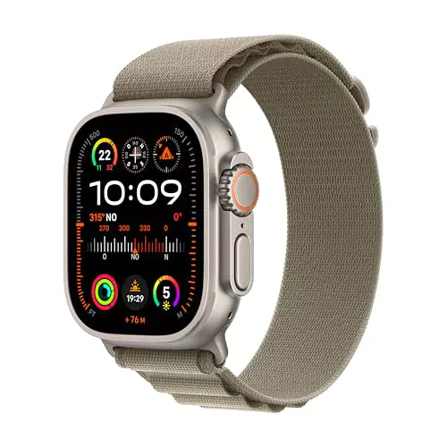 Apple Watch Ultra 2 GPS + Cellular 49mm Smartwatch con robusta cassa in titanio e Alpine Loop oliva - Medium. Fitness tracker
