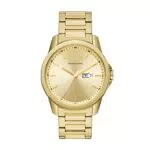 Armani Exchange Orologio a tre lancette Uomo, cassa in acciaio inossidabile riciclato da 44 mm in oro con bracciale in acciaio inossidabile