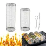 auvstar Griglia per Barbecue Cestino, Rotante Cestello Barbecue in Acciaio Inox 2 Pezzi