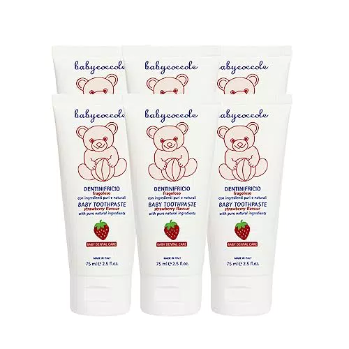 Babycoccole KIT 6 PEZZI DENTINIFRICIO FRAGOLOSO. Dentifricio Bambini 0-6 anni all'aroma naturale di Fragola. Rinforza i denti