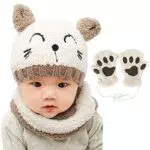 Bearbro Bambino Cappello Inverno, Infantile Invernale del Bambino ha Lavorato a Maglia Il Cappello con la Sciarpa Guanti 3 Pezzi Bebè Maschietto Ragazza