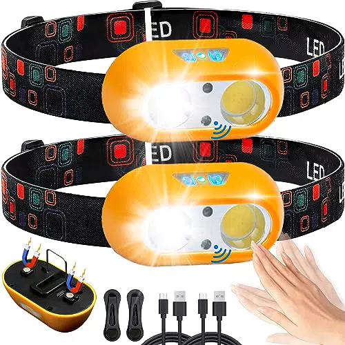 Bibury Torcia Frontale LED Ricaricabile, Lampada Frontale USB con Sensore Movimento