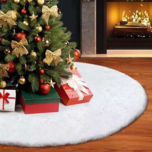 BNGXR Gonna Albero di Natale, 90cm Gonna Albero di Natale Bianca Finta Pelliccia