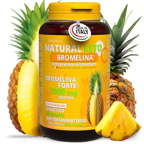 Bromelina Forte Drenante Natural Keto da 2000mg /day x 140cps.Bromelina Plus 5000GDU Drenante Forte Antinfiammatorio Naturale