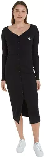 Calvin Klein Jeans Abito aderente a Coste a Maniche Lunghe, nero
