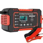 Caricabatteria da Auto, 6A 12V Caricatore Intelligente Moto con Schermo LCD Touch Screen Compensación de Temperatura per Tosaerba o Barca
