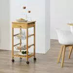 Carrello di Servizio in bambù con Cassetto, Ripiani e Cestelli Scorrevoli 76 x 36 x 36 cm Portavivande a Rotelle per Cucina e Ristorazione