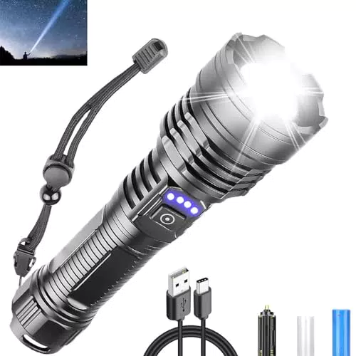 Chasinglee torcia led potente professionale 20000 High Lumen Super BrightTorcia ricaricabile con batteria e cavo USB