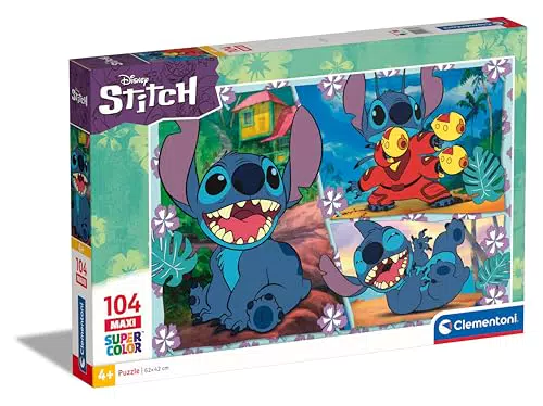 Clementoni- Disney Stitch Supercolor Stitch-104 Maxi Pezzi Bambini 4 Anni