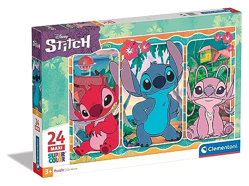 Clementoni- Disney Stitch Supercolor Stitch-24 Maxi Pezzi Bambini 3 Anni
