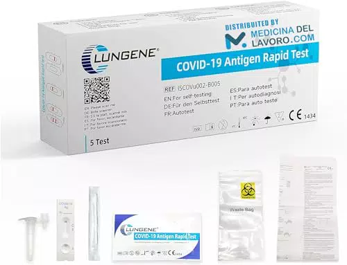 CLUNGENE 5 x Tamponi Covid 19 Rapido Nasale, Kit Rapido Tampone per l'Antigene SARS-COV-2 - Scatola da 5 Test Covid