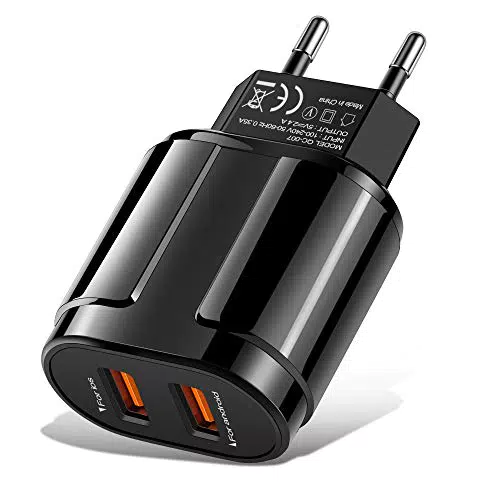 Davilis Caricatore USB da Parete Muro 2.4A 5V Veloce Caricabatterie Alimentatore Presa USB 2 Porte