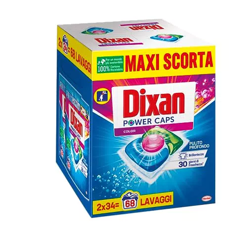 Dixan Power Caps Color, Detersivo Lavatrice in Capsule, 68 lavaggi