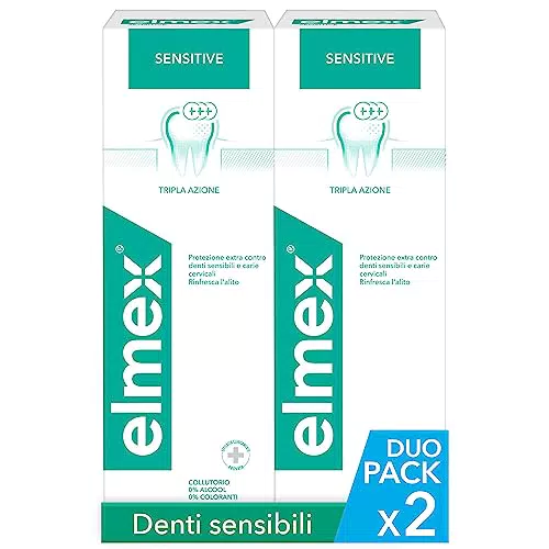 elmex Collutorio Sensitive I 2 Confezioni da 400ml I Protezione Extra dai Denti Sensibili e dalla Carie Radicolare I Con Fluoruro Amminico