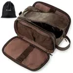 Elviros Borsa da Toilette grande da Viaggio Beauty case Borsa in pelle resistente all'acqua Organizer per Articoli da Toeletta con Borsa Asciutta Bagnata Gratuita